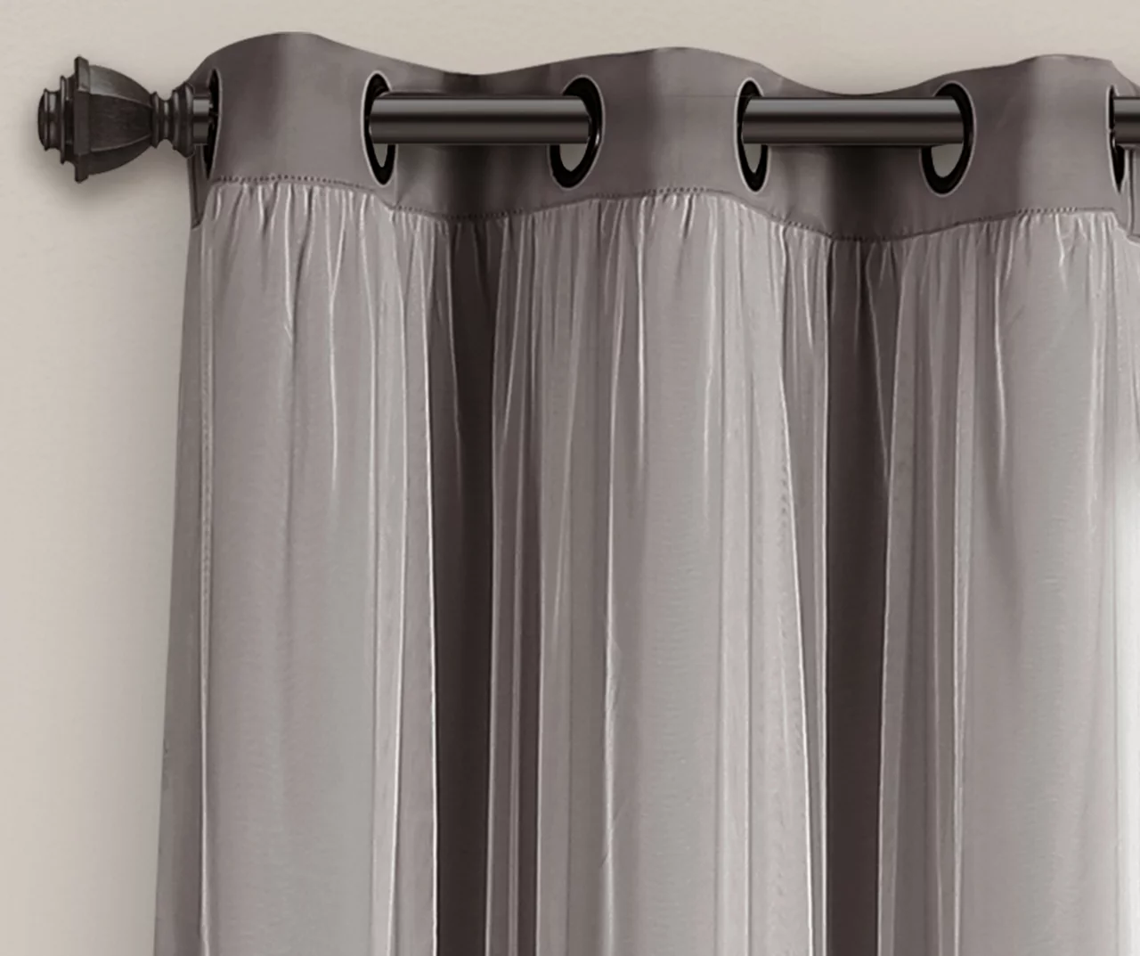 Lush Dark Gray Blackout Grommet Curtain Panel Pair With Sheer Overlay, (84") 5 Lush Dark Gray Blackout Grommet Curtain Panel Pair With Sheer Overlay, (84") - Image 5