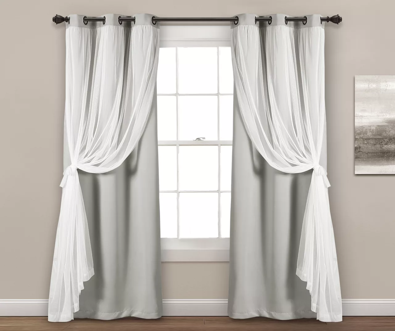 Lush Light Gray Blackout Grommet Curtain Panel Pair With Sheer Overlay, (95") 2 Lush Light Gray Blackout Grommet Curtain Panel Pair With Sheer Overlay, (95") - Image 2