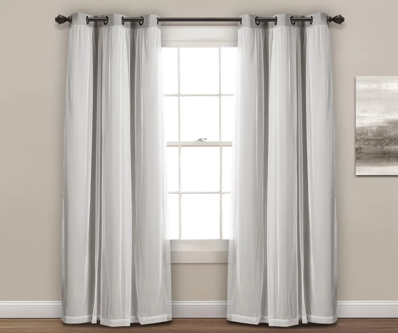 Lush Light Gray Blackout Grommet Curtain Panel Pair With Sheer Overlay, (95") 3 Lush Light Gray Blackout Grommet Curtain Panel Pair With Sheer Overlay, (95") - Image 3