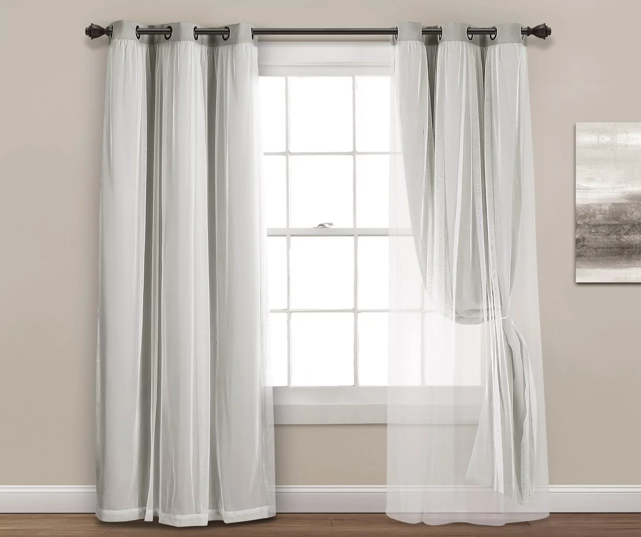 Lush Light Gray Blackout Grommet Curtain Panel Pair With Sheer Overlay, (95") 4 Lush Light Gray Blackout Grommet Curtain Panel Pair With Sheer Overlay, (95") - Image 4