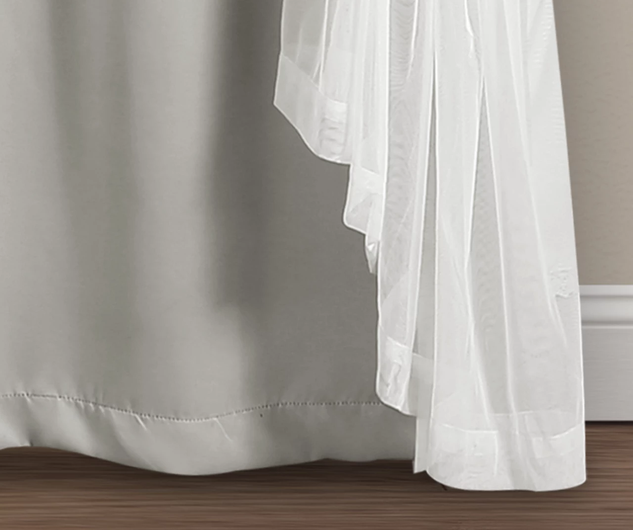 Lush Light Gray Blackout Grommet Curtain Panel Pair With Sheer Overlay, (95") 6 Lush Light Gray Blackout Grommet Curtain Panel Pair With Sheer Overlay, (95") - Image 6