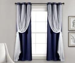Lush Navy Blackout Grommet Curtain Panel Pair With Sheer Overlay, (63") -Cuisinart Store 810468195 2