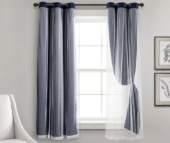 Lush Navy Blackout Grommet Curtain Panel Pair With Sheer Overlay, (63") -Cuisinart Store 810468195 3