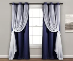 Lush Navy Blackout Grommet Curtain Panel Pair With Sheer Overlay, (84") -Cuisinart Store 810468196 2