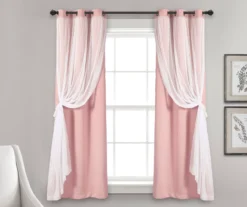 Lush Pink Blackout Grommet Curtain Panel Pair With Sheer Overlay, (63") -Cuisinart Store 810468197 2