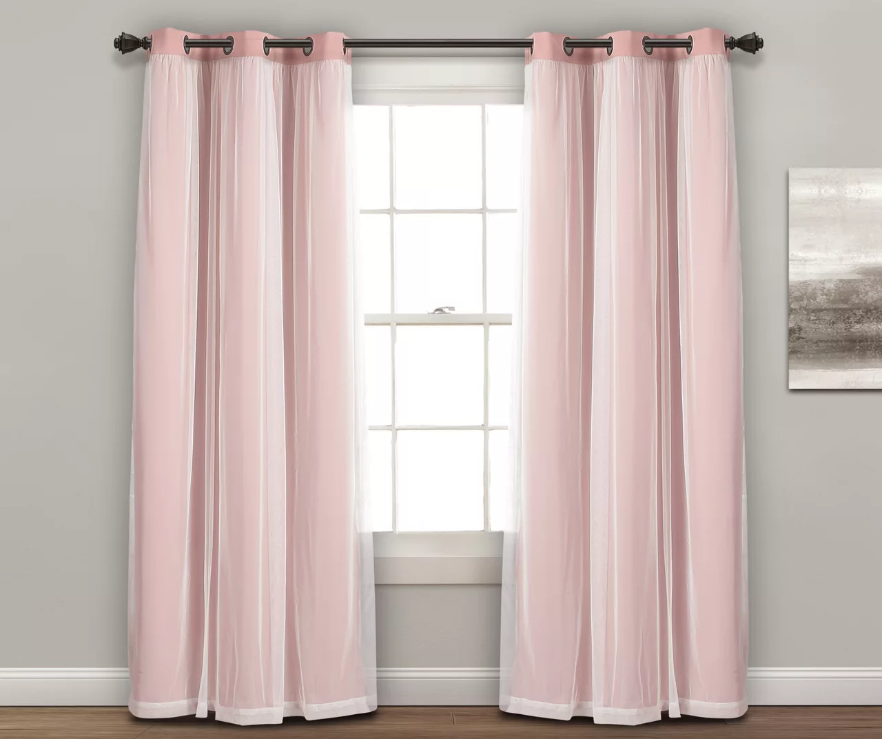 Lush Pink Blackout Grommet Curtain Panel Pair With Sheer Overlay, (84") 2 Lush Pink Blackout Grommet Curtain Panel Pair With Sheer Overlay, (84") - Image 2