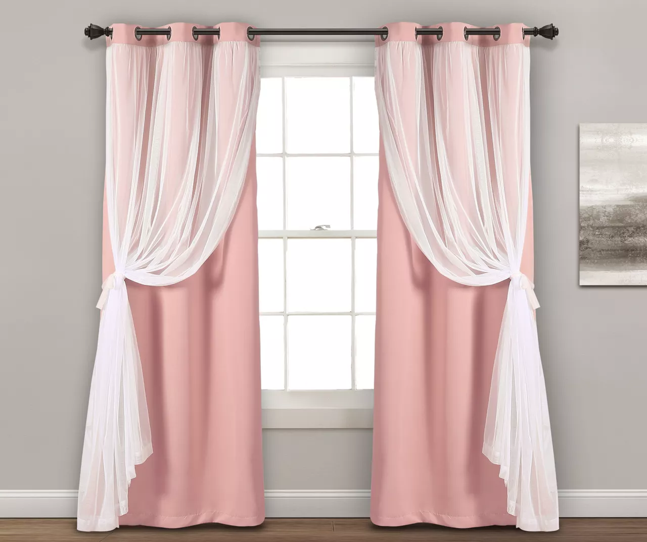 Lush Pink Blackout Grommet Curtain Panel Pair With Sheer Overlay, (84") 3 Lush Pink Blackout Grommet Curtain Panel Pair With Sheer Overlay, (84") - Image 3