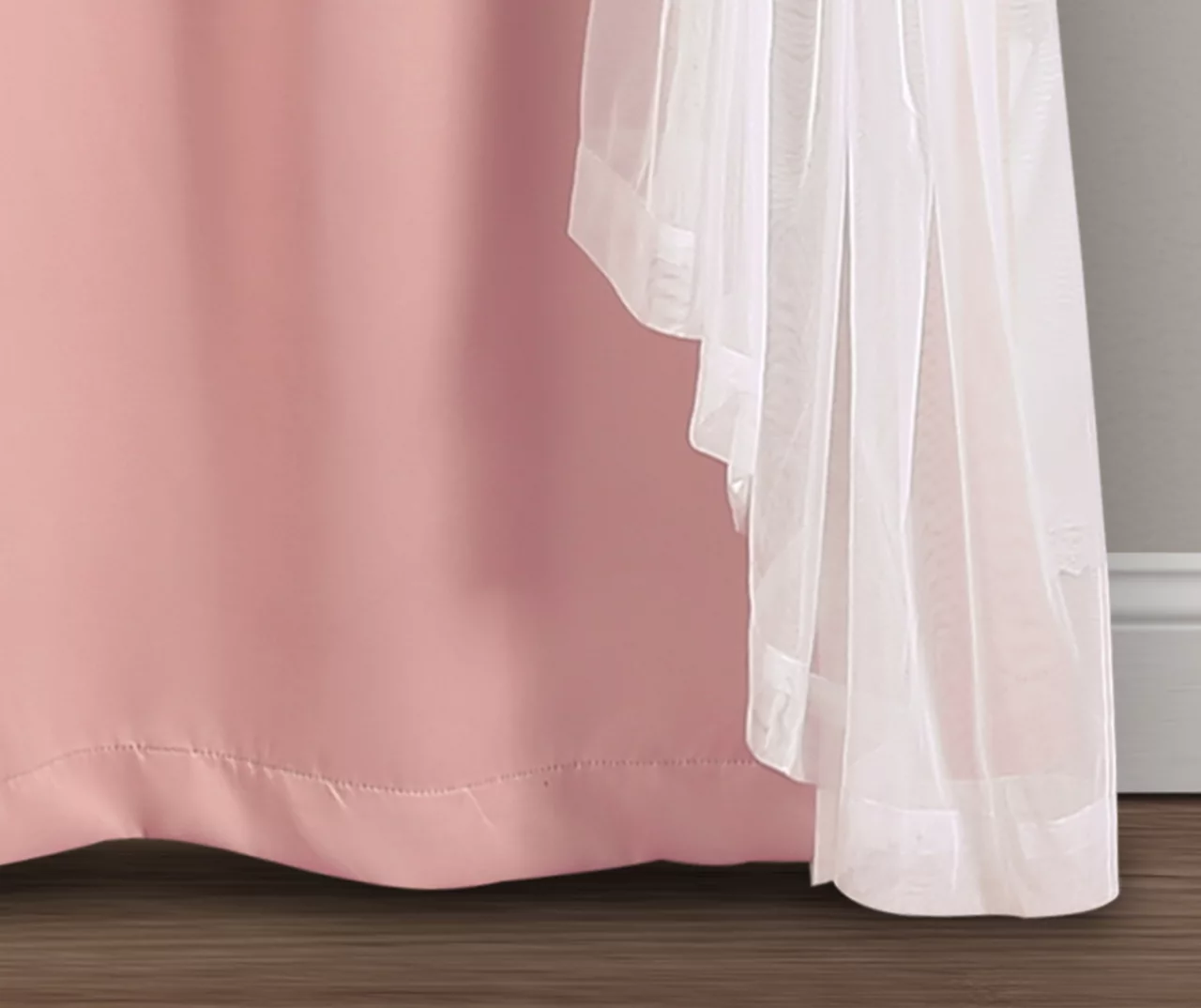 Lush Pink Blackout Grommet Curtain Panel Pair With Sheer Overlay, (84") 6 Lush Pink Blackout Grommet Curtain Panel Pair With Sheer Overlay, (84") - Image 6