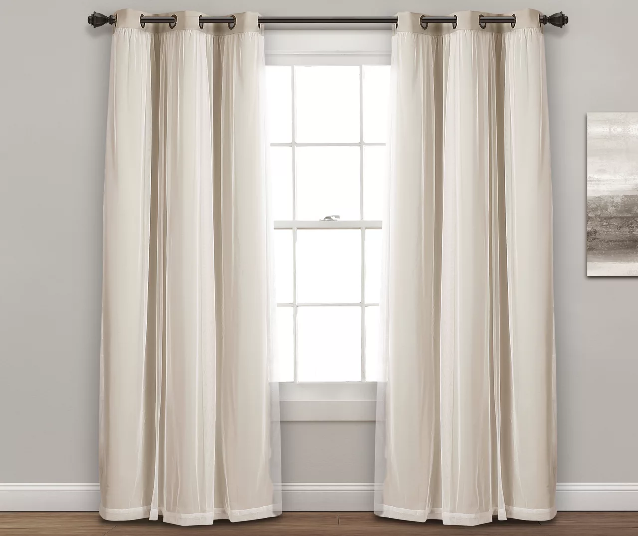 Lush Wheat Blackout Grommet Curtain Panel Pair With Sheer Overlay, (95") 2 Lush Wheat Blackout Grommet Curtain Panel Pair With Sheer Overlay, (95") - Image 2