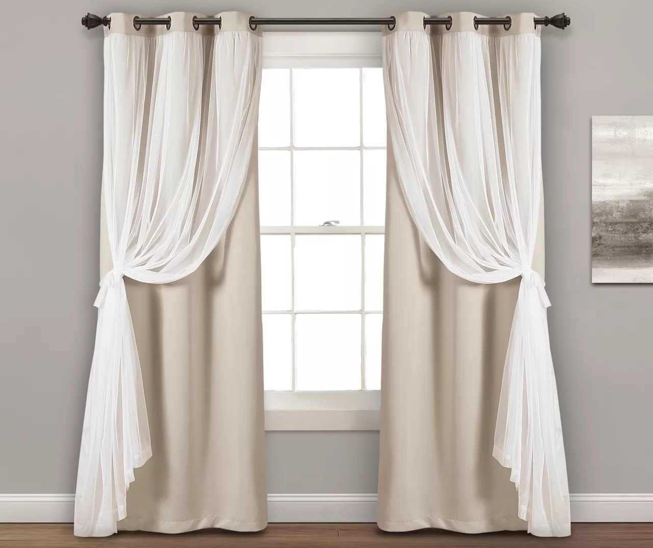 Lush Wheat Blackout Grommet Curtain Panel Pair With Sheer Overlay, (95") 3 Lush Wheat Blackout Grommet Curtain Panel Pair With Sheer Overlay, (95") - Image 3