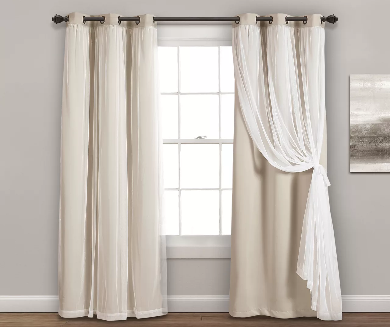 Lush Wheat Blackout Grommet Curtain Panel Pair With Sheer Overlay, (95") 1 Lush Wheat Blackout Grommet Curtain Panel Pair With Sheer Overlay, (95")