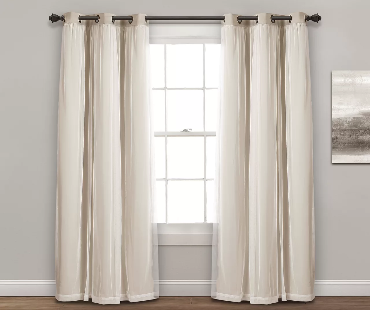 Lush Wheat Blackout Grommet Curtain Panel Pair With Sheer Overlay, (108") 2 Lush Wheat Blackout Grommet Curtain Panel Pair With Sheer Overlay, (108") - Image 2