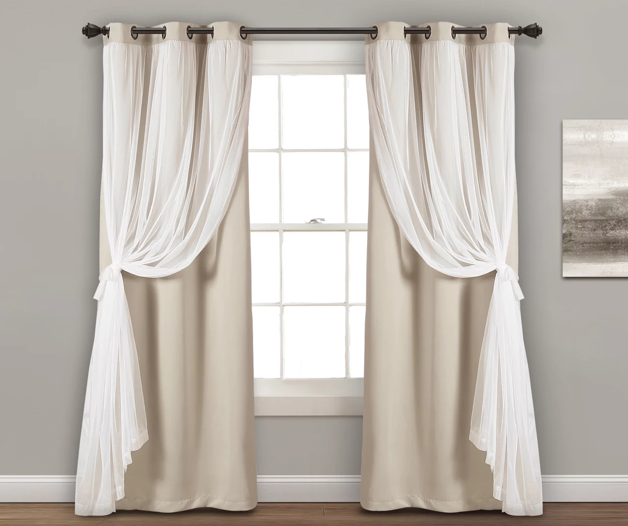 Lush Wheat Blackout Grommet Curtain Panel Pair With Sheer Overlay, (108") 3 Lush Wheat Blackout Grommet Curtain Panel Pair With Sheer Overlay, (108") - Image 3