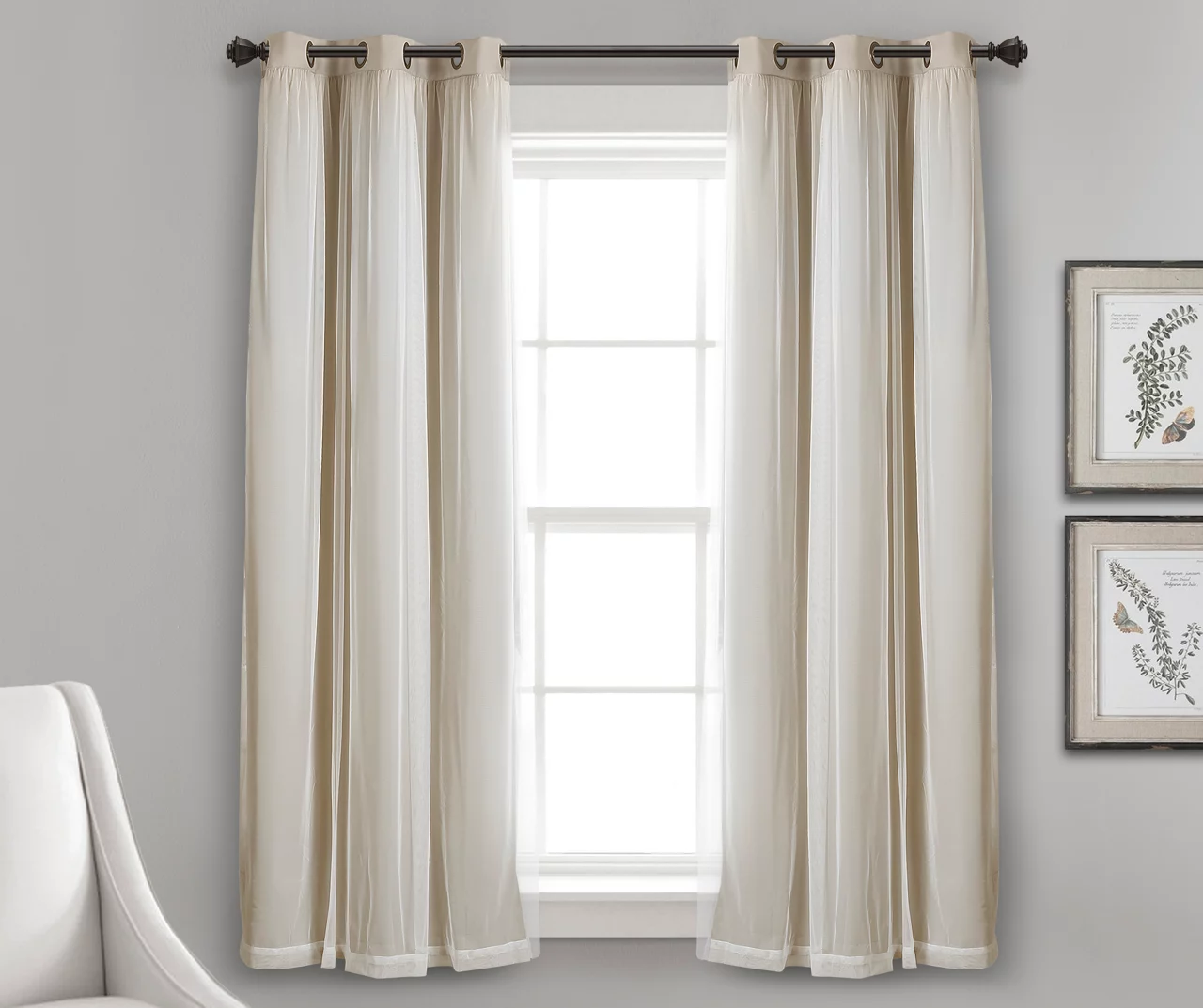 Lush Wheat Blackout Grommet Curtain Panel Pair With Sheer Overlay, (63") 2 Lush Wheat Blackout Grommet Curtain Panel Pair With Sheer Overlay, (63") - Image 2