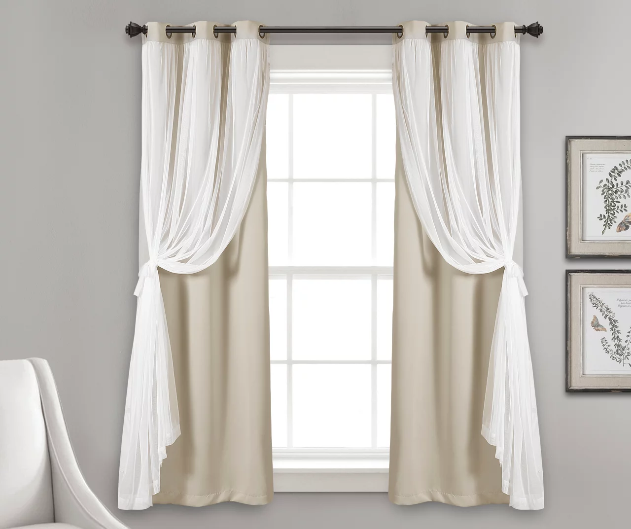 Lush Wheat Blackout Grommet Curtain Panel Pair With Sheer Overlay, (63") 3 Lush Wheat Blackout Grommet Curtain Panel Pair With Sheer Overlay, (63") - Image 3