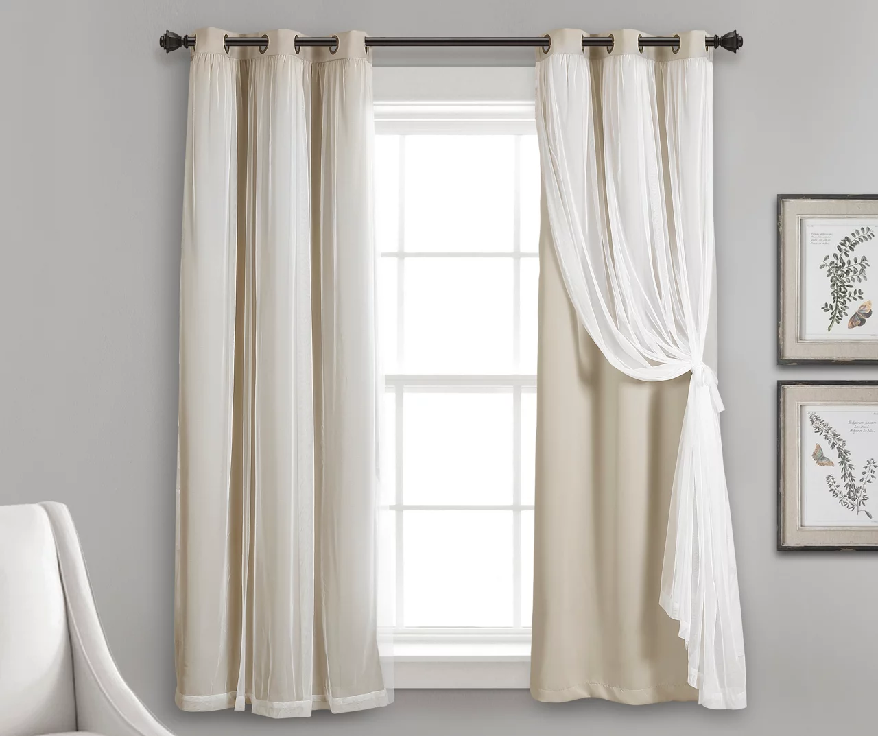 Lush Wheat Blackout Grommet Curtain Panel Pair With Sheer Overlay, (63") 1 Lush Wheat Blackout Grommet Curtain Panel Pair With Sheer Overlay, (63")