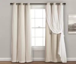 Lush Wheat Blackout Grommet Curtain Panel Pair With Sheer Overlay, (84")