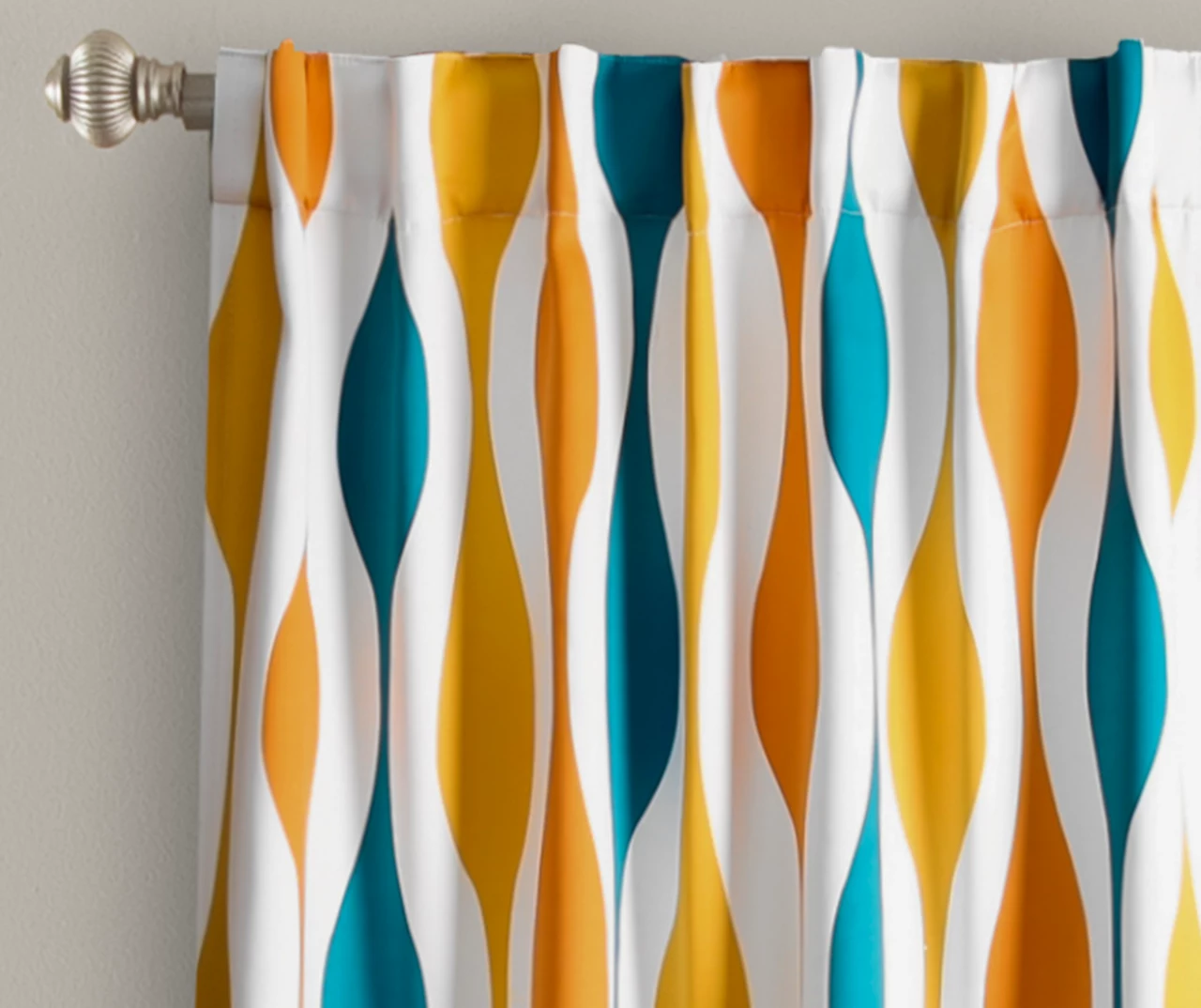 Mid-Century Geo Turquoise & Orange Room-Darkening Back Tab Curtain Panel Pair, (84") 2 Mid-Century Geo Turquoise & Orange Room-Darkening Back Tab Curtain Panel Pair, (84") - Image 2