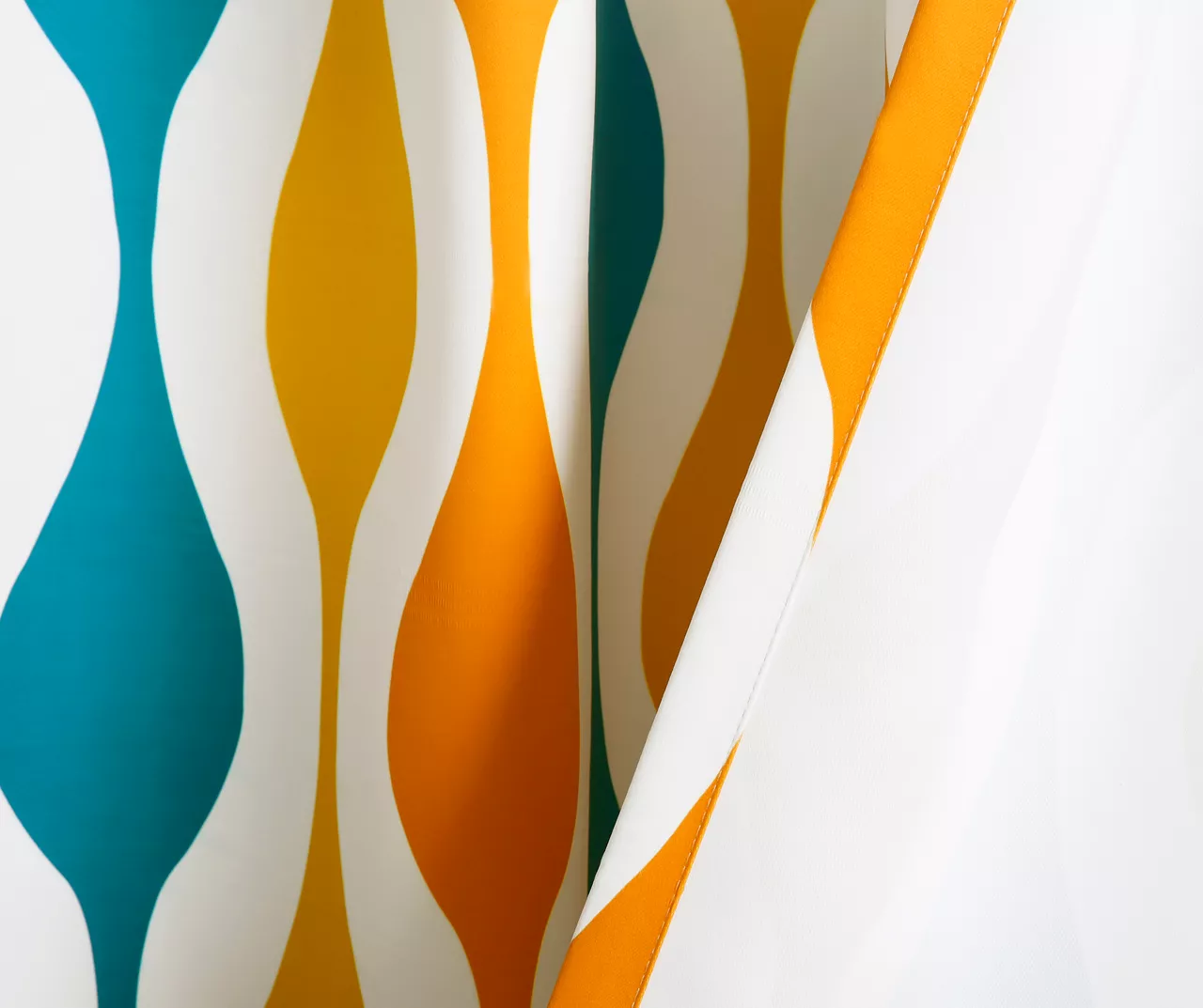 Mid-Century Geo Turquoise & Orange Room-Darkening Back Tab Curtain Panel Pair, (84") 5 Mid-Century Geo Turquoise & Orange Room-Darkening Back Tab Curtain Panel Pair, (84") - Image 5