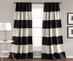 Montego Stripe Black Room-Darkening Rod Pocket Curtain Panel Pair, (84")