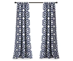 Octagon Blocks Navy Room-Darkening Rod Pocket Curtain Panel Pair, (84") -Cuisinart Store 810468216 6 1