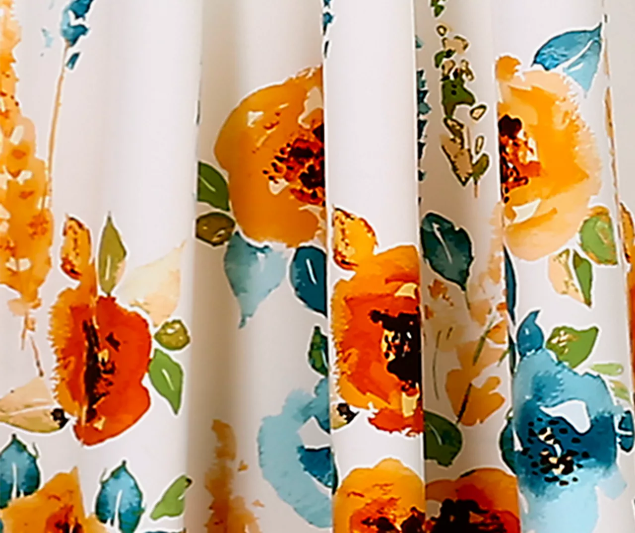 Percy Bloom Tangerine & Blue Room-Darkening Rod Pocket Curtain Panel Pair, (84") 3 Percy Bloom Tangerine & Blue Room-Darkening Rod Pocket Curtain Panel Pair, (84") - Image 3