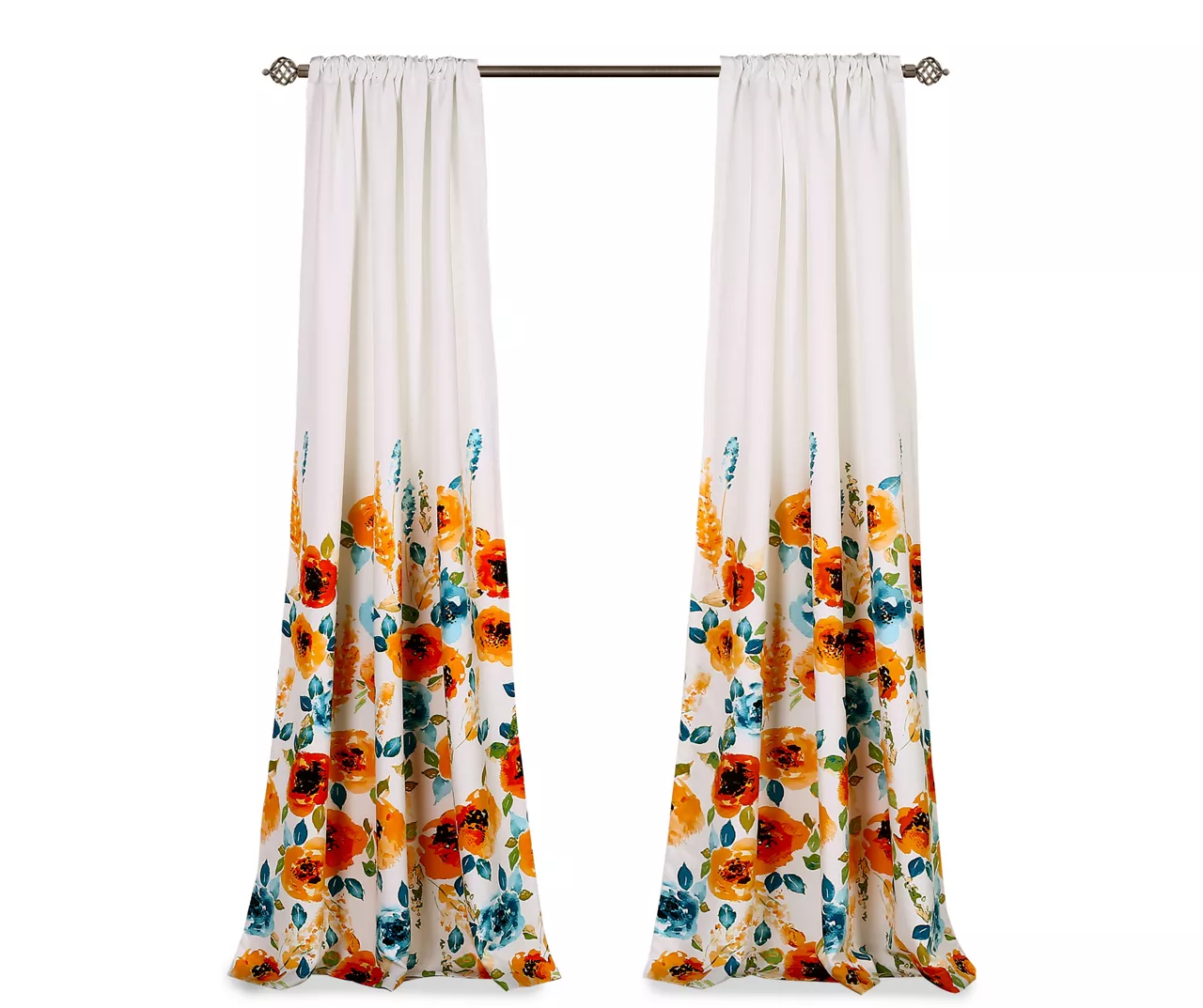 Percy Bloom Tangerine & Blue Room-Darkening Rod Pocket Curtain Panel Pair, (84") 7 Percy Bloom Tangerine & Blue Room-Darkening Rod Pocket Curtain Panel Pair, (84") - Image 7