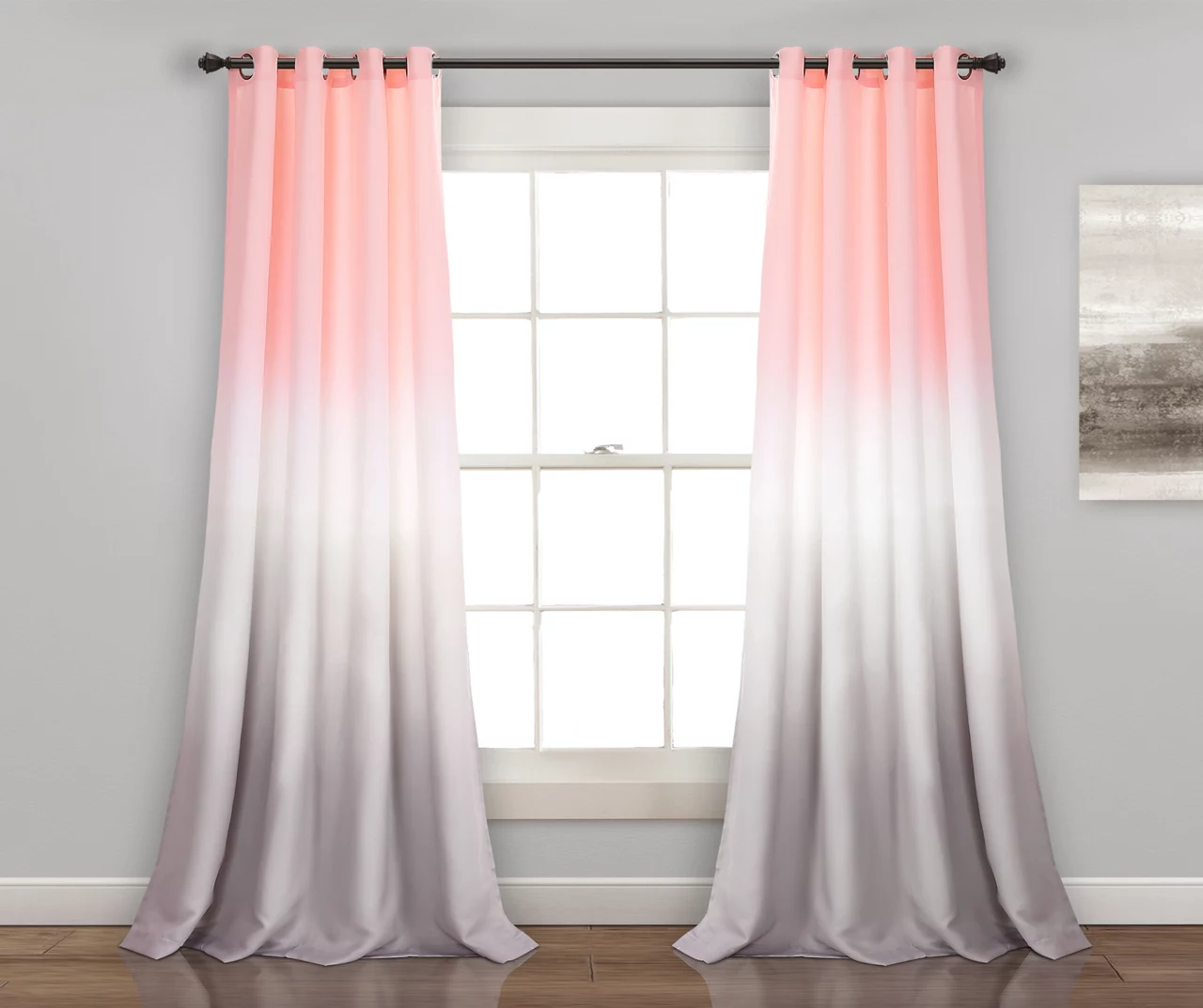 Umbre Fiesta Blush & Gray Ombre Room-Darkening Grommet Curtain Panel Pair, (95") 1 Umbre Fiesta Blush & Gray Ombre Room-Darkening Grommet Curtain Panel Pair, (95")