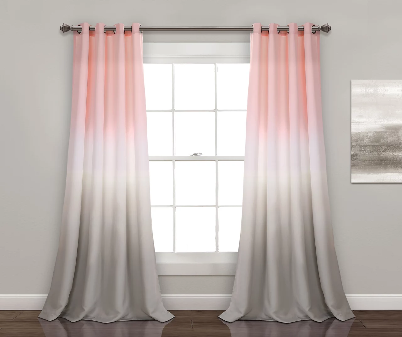 Umbre Fiesta Blush & Gray Ombre Room-Darkening Grommet Curtain Panel Pair, (84") 1 Umbre Fiesta Blush & Gray Ombre Room-Darkening Grommet Curtain Panel Pair, (84")