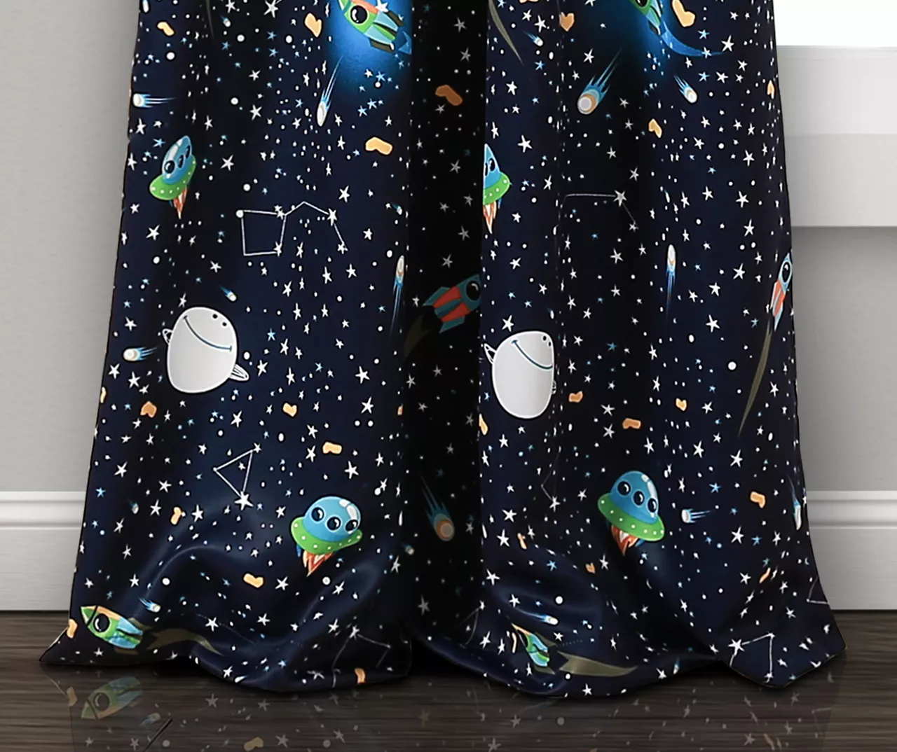 Universe Navy Room-Darkening Rod Pocket Curtain Panel Pair, (84") 4 Universe Navy Room-Darkening Rod Pocket Curtain Panel Pair, (84") - Image 4