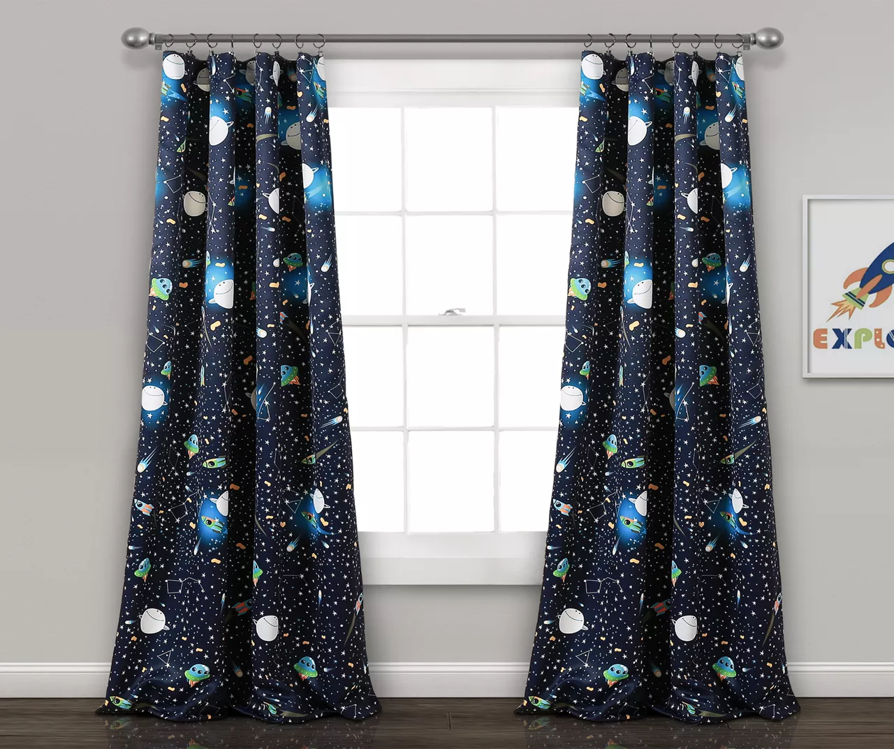 Universe Navy Room-Darkening Rod Pocket Curtain Panel Pair, (84") 1 Universe Navy Room-Darkening Rod Pocket Curtain Panel Pair, (84")