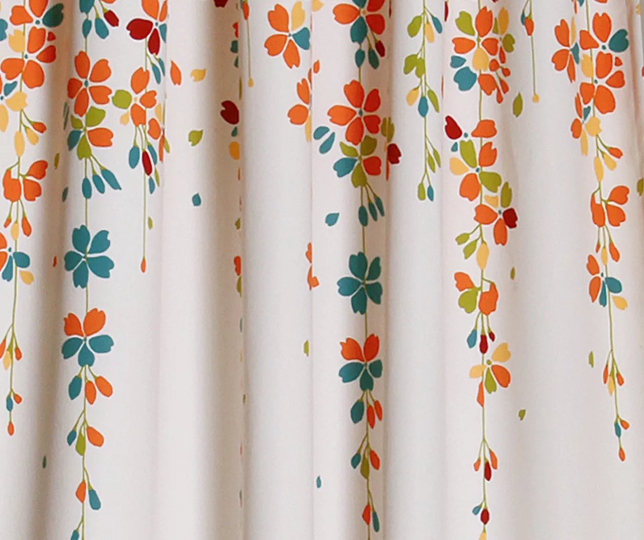 Weeping Flowers Turquoise & Tangerine Room-Darkening Rod Pocket Curtain Panel Pair, (95") 3 Weeping Flowers Turquoise & Tangerine Room-Darkening Rod Pocket Curtain Panel Pair, (95") - Image 3