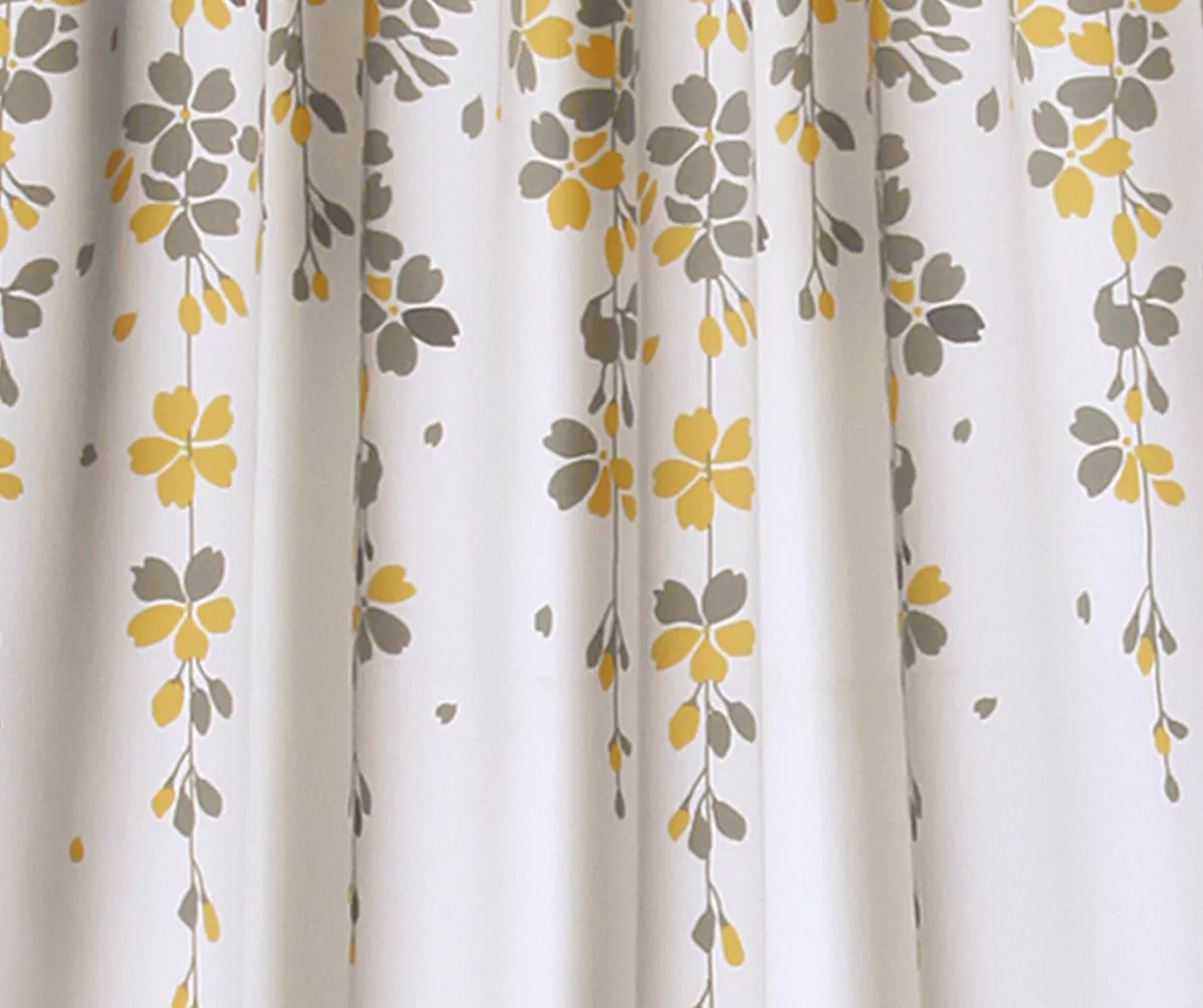 Weeping Flowers Yellow & Gray Room-Darkening Rod Pocket Curtain Panel Pair, (95") 3 Weeping Flowers Yellow & Gray Room-Darkening Rod Pocket Curtain Panel Pair, (95") - Image 3