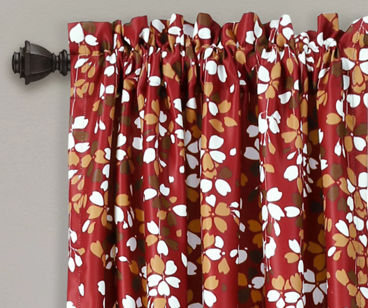 Weeping Flowers Red Room-Darkening Rod Pocket Curtain Panel Pair, (84") 2 Weeping Flowers Red Room-Darkening Rod Pocket Curtain Panel Pair, (84") - Image 2