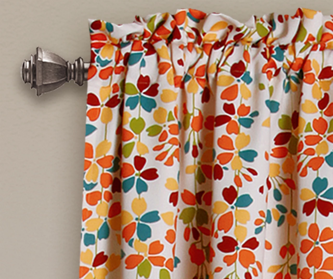 Weeping Flowers Turquoise & Tangerine Room-Darkening Rod Pocket Curtain Panel Pair, (84") 2 Weeping Flowers Turquoise & Tangerine Room-Darkening Rod Pocket Curtain Panel Pair, (84") - Image 2