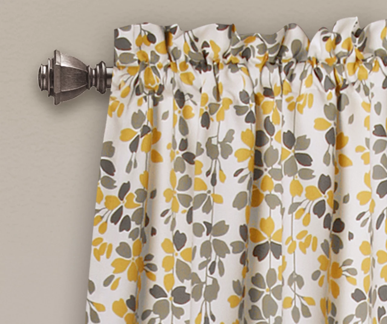 Weeping Flowers Yellow & Gray Room-Darkening Rod Pocket Curtain Panel Pair, (84") 2 Weeping Flowers Yellow & Gray Room-Darkening Rod Pocket Curtain Panel Pair, (84") - Image 2