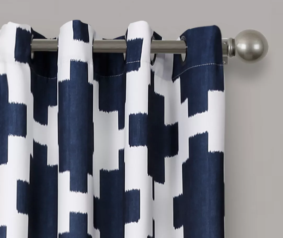 Wellow Ikat Navy & White Room-Darkening Grommet Curtain Panel Pair, (84") 2 Wellow Ikat Navy & White Room-Darkening Grommet Curtain Panel Pair, (84") - Image 2