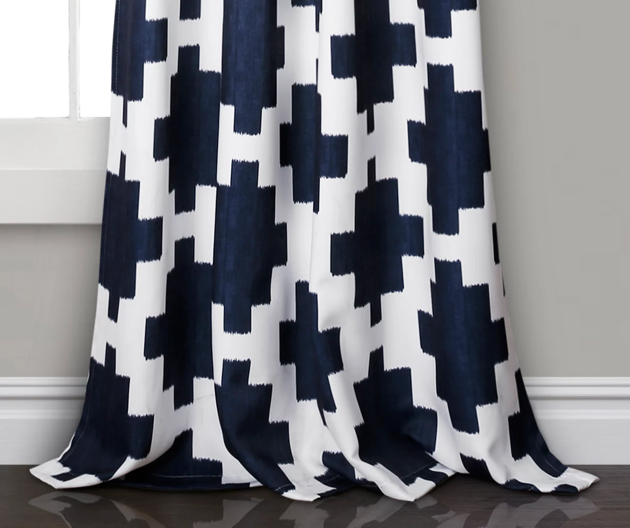 Wellow Ikat Navy & White Room-Darkening Grommet Curtain Panel Pair, (84") 4 Wellow Ikat Navy & White Room-Darkening Grommet Curtain Panel Pair, (84") - Image 4