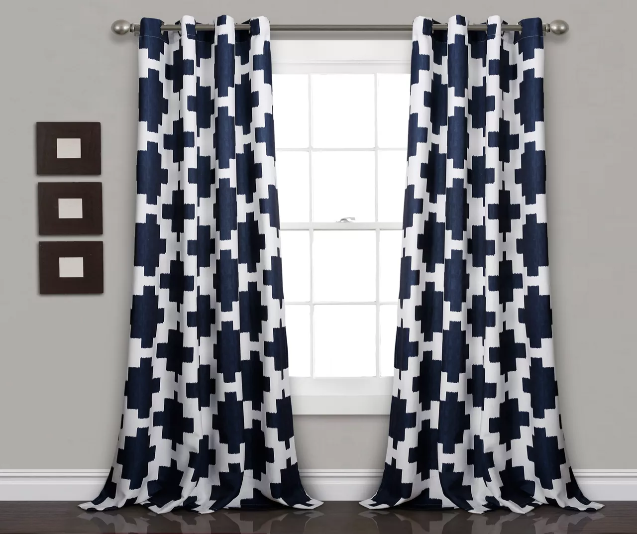 Wellow Ikat Navy & White Room-Darkening Grommet Curtain Panel Pair, (84") 1 Wellow Ikat Navy & White Room-Darkening Grommet Curtain Panel Pair, (84")