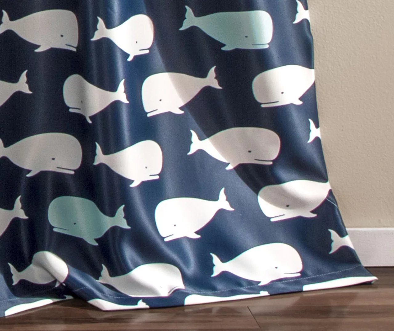 Whale Navy Room-Darkening Rod Pocket Curtain Panel Pair, (84") 4 Whale Navy Room-Darkening Rod Pocket Curtain Panel Pair, (84") - Image 4