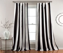 Wilbur Stripe Black & White Room-Darkening Back Tab Curtain Panel Pair, (84")