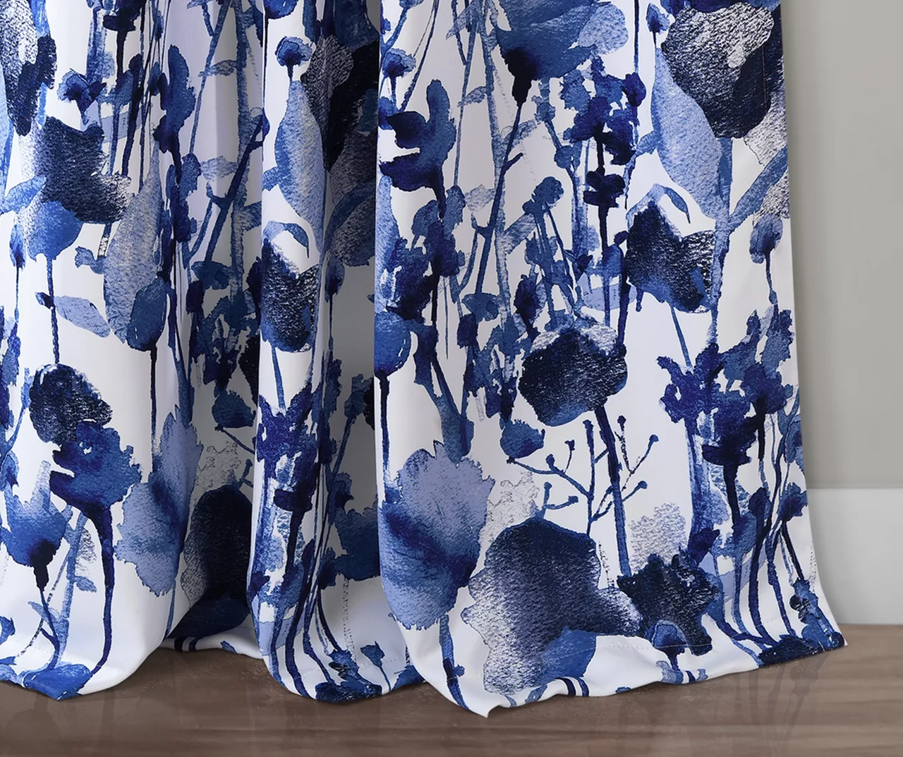 Zuri Flora Navy & White Room-Darkening Back Tab Curtain Panel Pair, (95") 3 Zuri Flora Navy & White Room-Darkening Back Tab Curtain Panel Pair, (95") - Image 3