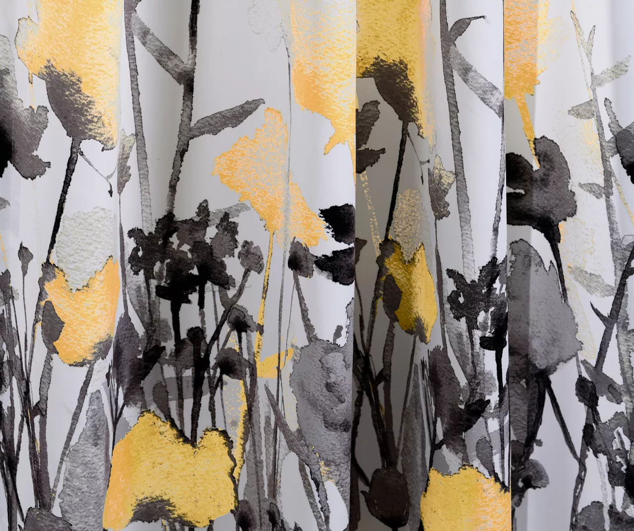 Zuri Flora Yellow & Gray Room-Darkening Back Tab Curtain Panel Pair, (84") 3 Zuri Flora Yellow & Gray Room-Darkening Back Tab Curtain Panel Pair, (84") - Image 3