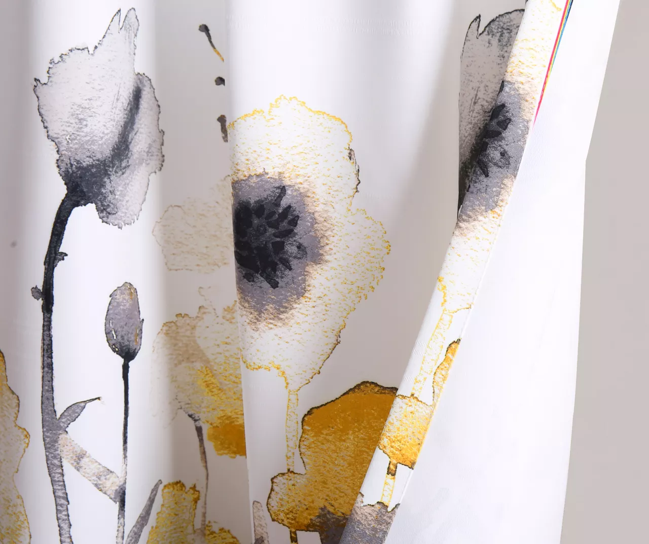 Zuri Flora Yellow & Gray Room-Darkening Back Tab Curtain Panel Pair, (84") 5 Zuri Flora Yellow & Gray Room-Darkening Back Tab Curtain Panel Pair, (84") - Image 5