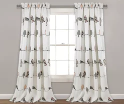 Rowley Birds Blush & Gray Room-Darkening Rod Pocket Curtain Panel Pair, (95")