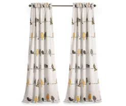 Rowley Birds Yellow & Gray Room-Darkening Rod Pocket Curtain Panel Pair, (84") -Cuisinart Store 810468265 6