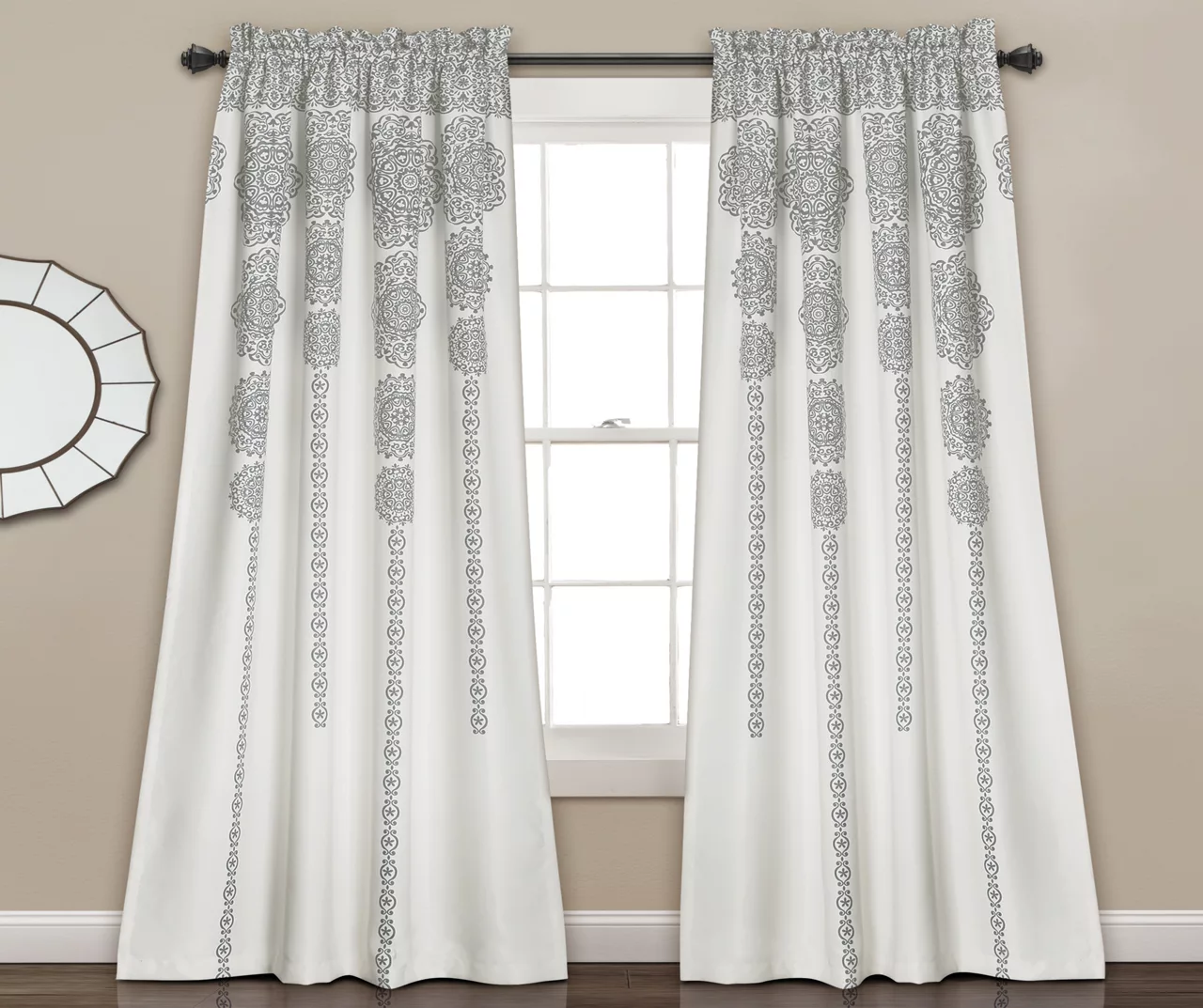 Stripe Medallion Room-Darkening Rod Pocket Curtain Panel Pair 2 Stripe Medallion Room-Darkening Rod Pocket Curtain Panel Pair - Image 2