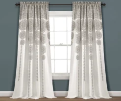 Stripe Medallion Gray Room-Darkening Rod Pocket Curtain Panel Pair, (95")