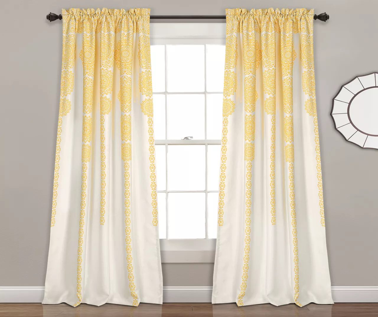 Stripe Medallion Room-Darkening Rod Pocket Curtain Panel Pair 1 Stripe Medallion Room-Darkening Rod Pocket Curtain Panel Pair