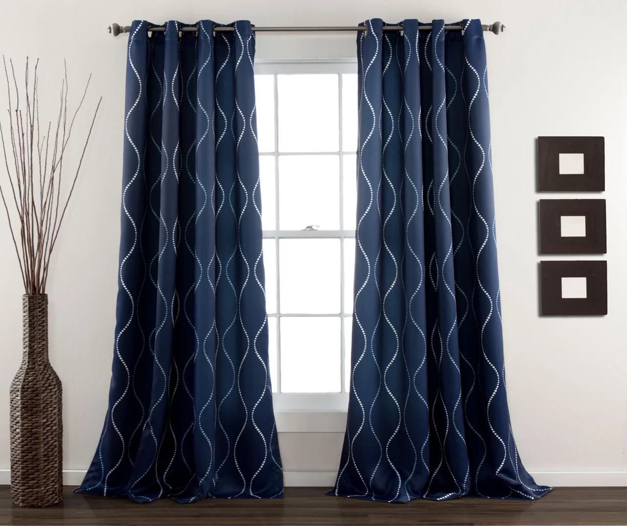 Swirl Navy Room-Darkening Grommet Curtain Panel Pair, (84") 1 Swirl Navy Room-Darkening Grommet Curtain Panel Pair, (84")